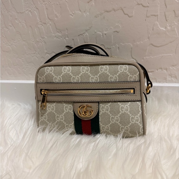 Gucci Handbags - Gucci Beige and Green Canvas Crossbody Bag